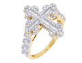 Diamond 0.875 Cross Gold Ring 10K Baguette CT Yellow-White