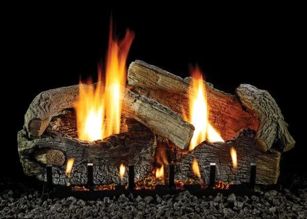 Slope Aged Stacked Logset NG with Manual Glaze VF/V Oak 18" Burner,