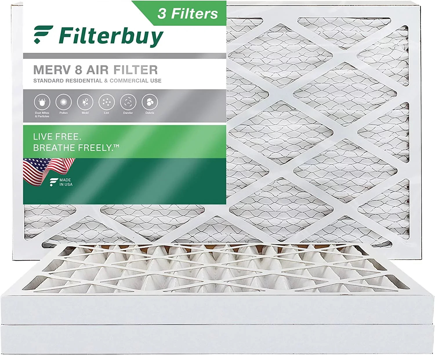 Air Filters (3-Pack) Filterbuy HVAC Pleated MERV 16x25x2 8 Furnace AC
