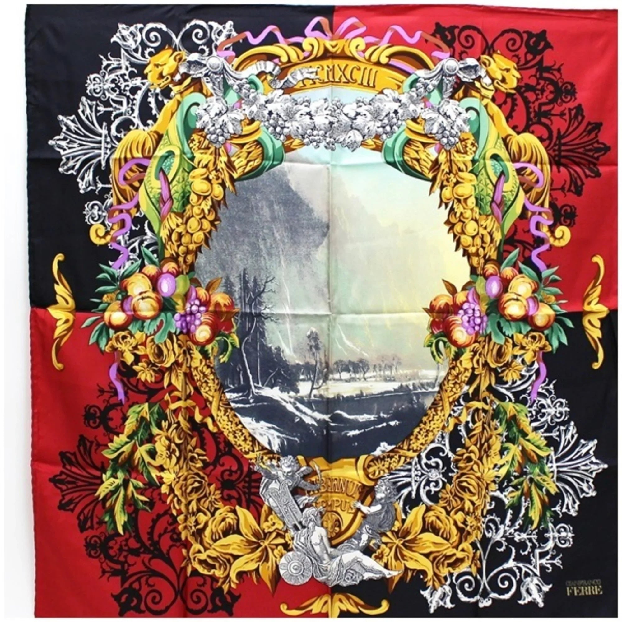 GIANFRANCO x Ladies Scarf Black Multicolor FERRE Silk Stole Gianfranco (Good) Pre-Owned Red Ferr¨¦