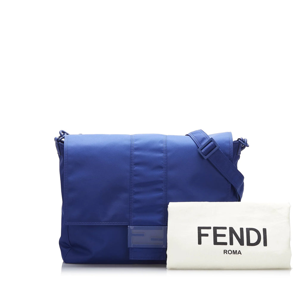 Bag Pre-Owned Lock Crossbody Blue FF Authenticated Unisex Nylon Crossbody (Good) Fendi Fabric