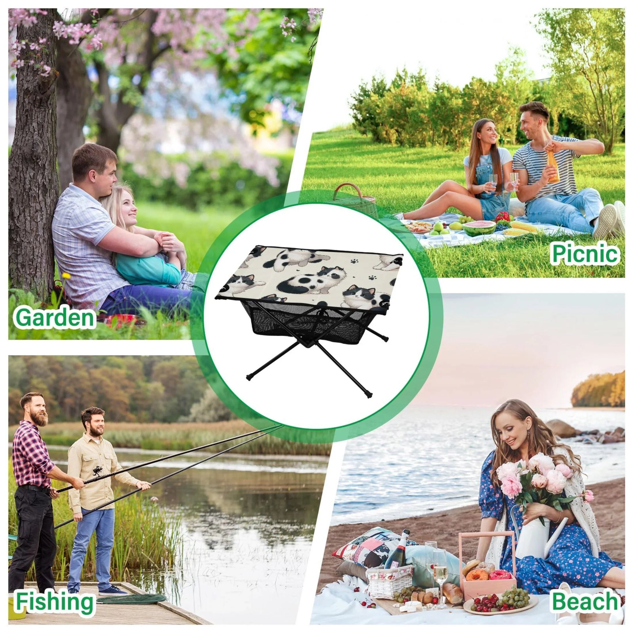 Folding Compact with Portable Outdoor Storage for Bag Cat Beach Travel Camping Table Footprint Table BBQ Fishing Table Cute Picnic