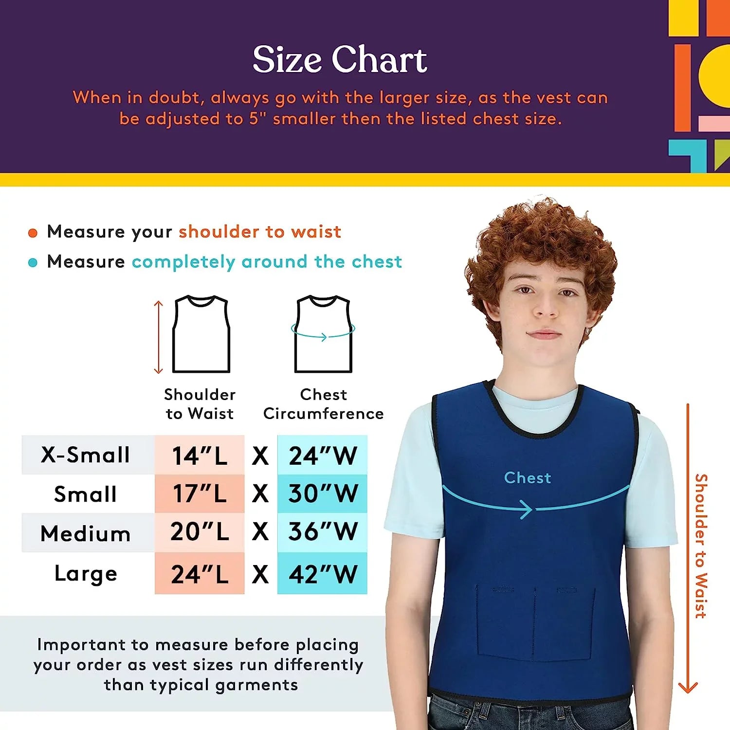 Disorders, Kids with and Fit Adjustable Compression with Special 24x42 Vest Supportive Supplies Processing Weight inches) Weighted Calming ADHD, and for (Large Sensory Autism,