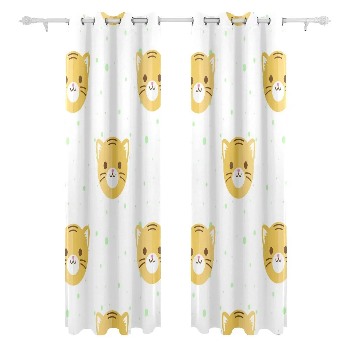 Room,2 Blackout Blind Cartoon Darkening Flat Heads Tiger Window (52Wx84L Curtain Inches) Thermal Bedroom for Curtain POPCreation Panel Curtains Pattern Living
