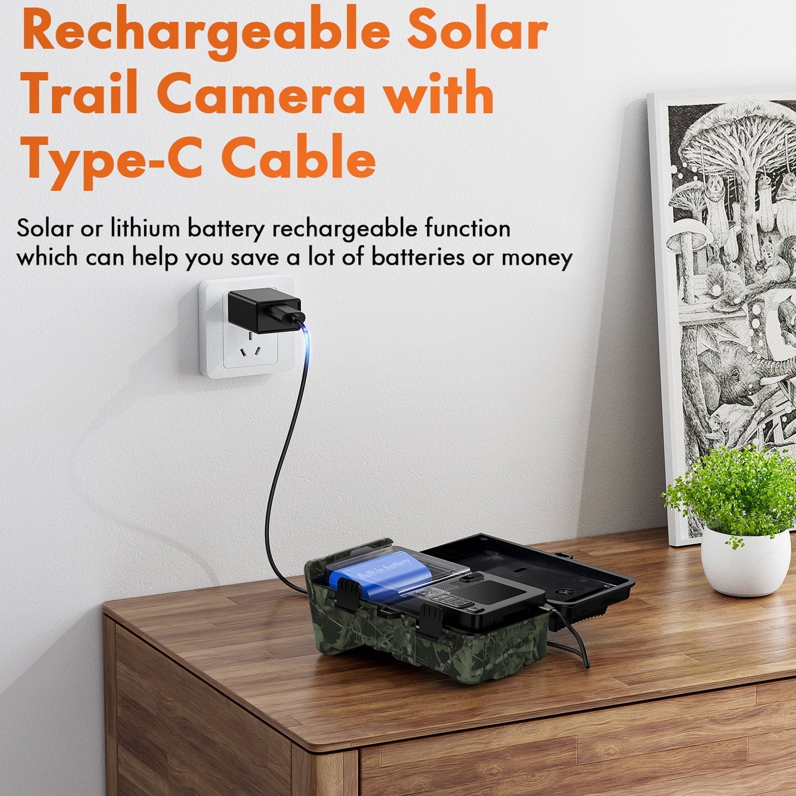0.1s Solar Night with Camera Trigger Game Built-in SD IP66 120¡ãWide Speed Hunting Battery 24MP Card CAMPARK Cam Lithium with 1080P 2500mAh Trail Angle Camera Rechargeable LCD 2.0" Waterproof Vision