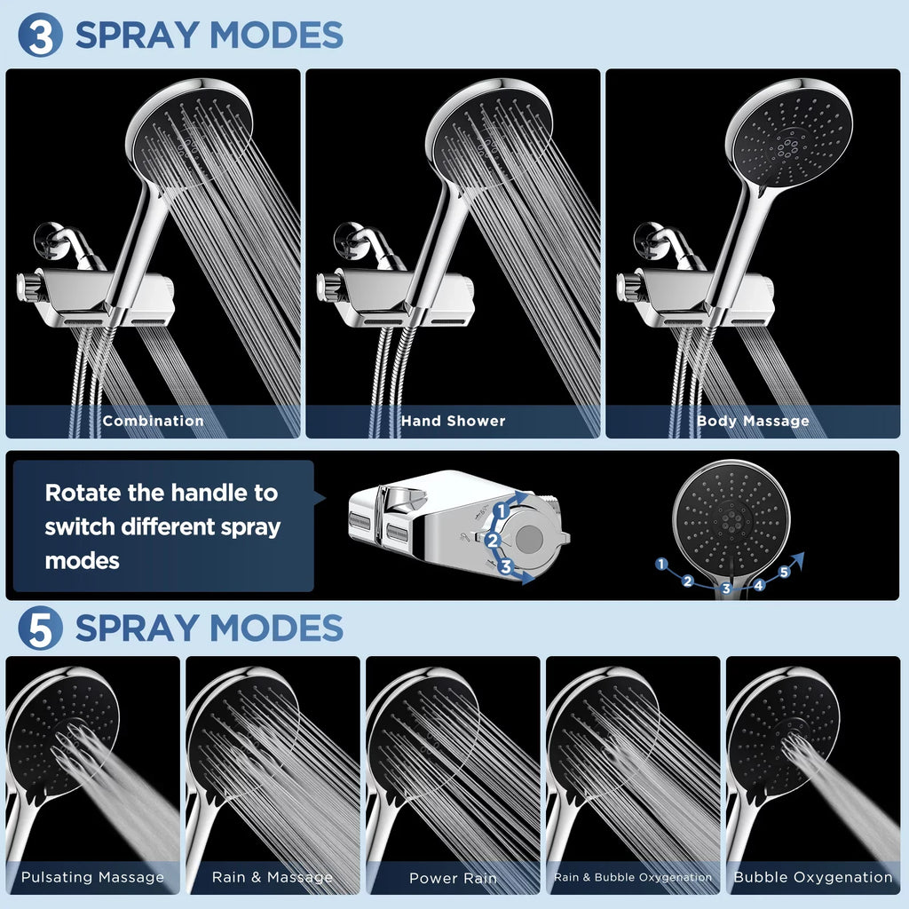 HOPOPRO Combo Filter Modes Head SPA Hand High Shower Pressure Showerhead 1 Shower Head System Handheld Shower 5 3 in and with Massage Held