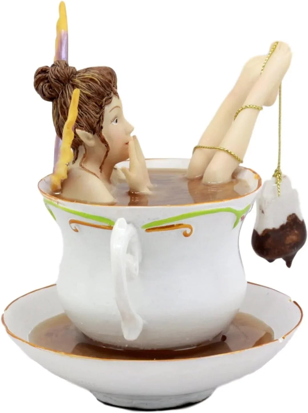 Time 5" Bathing H In With Tea Ebros Collectible Tea Design Fantasy With Bag Fairy Shocked Magical Figurine Cup Cracked Fairy Encounters Saucer Tea