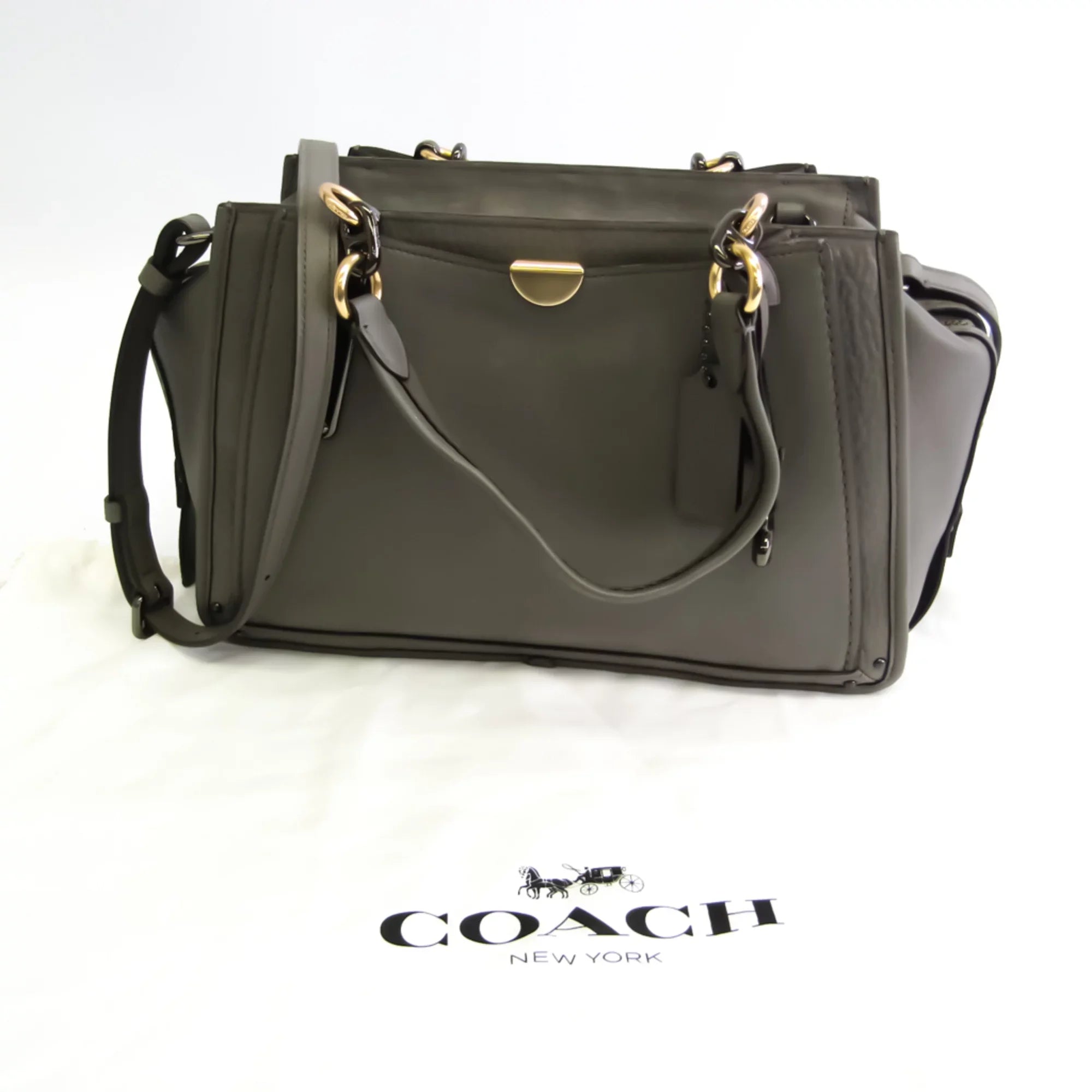 Shoulder (Good) Gray Coach Handbag Leather Bag Womens Pre-Owned