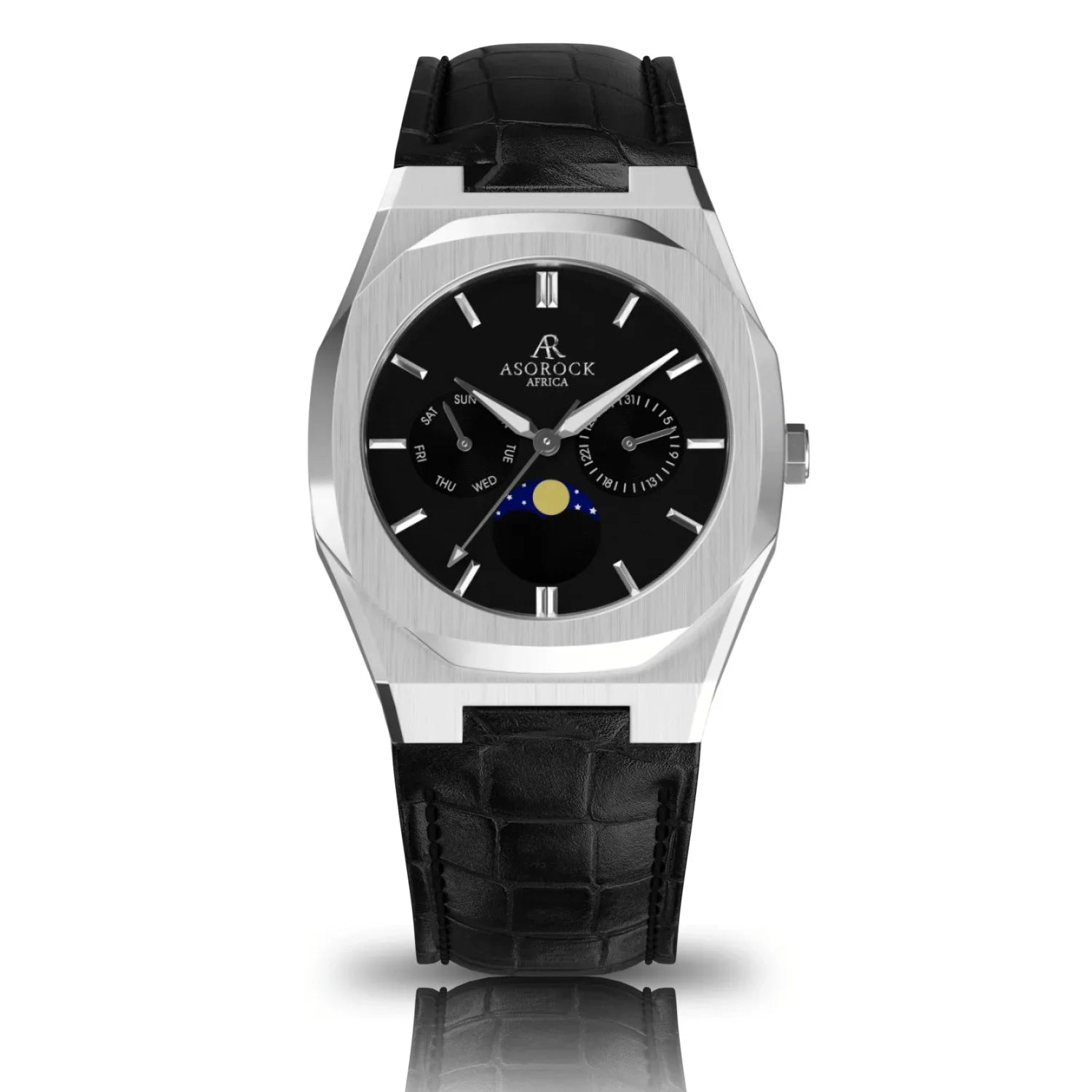 watch | watches Black Transporter watch 40mm owned brand | leather mens Asorock | Silver/Black Black