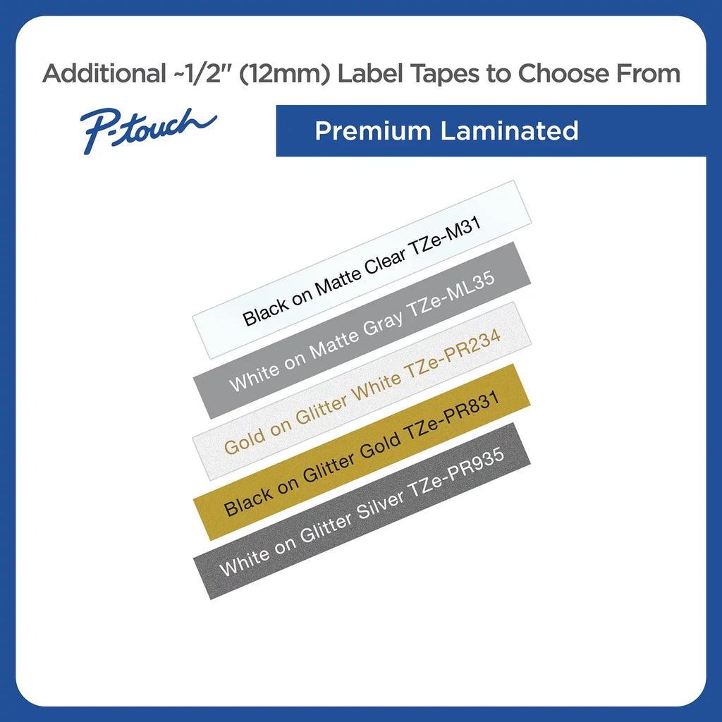 White, 2/Pack P-touch 1/2"w, Standard on Laminated Adhesive Tze Labeling Black Brother Tapes,