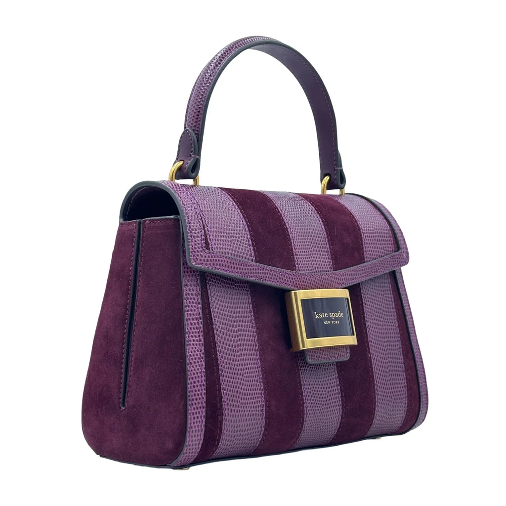 Spade Lizard-embossed Bag Small Top-handle Katy Burgundy - Kate Striped
