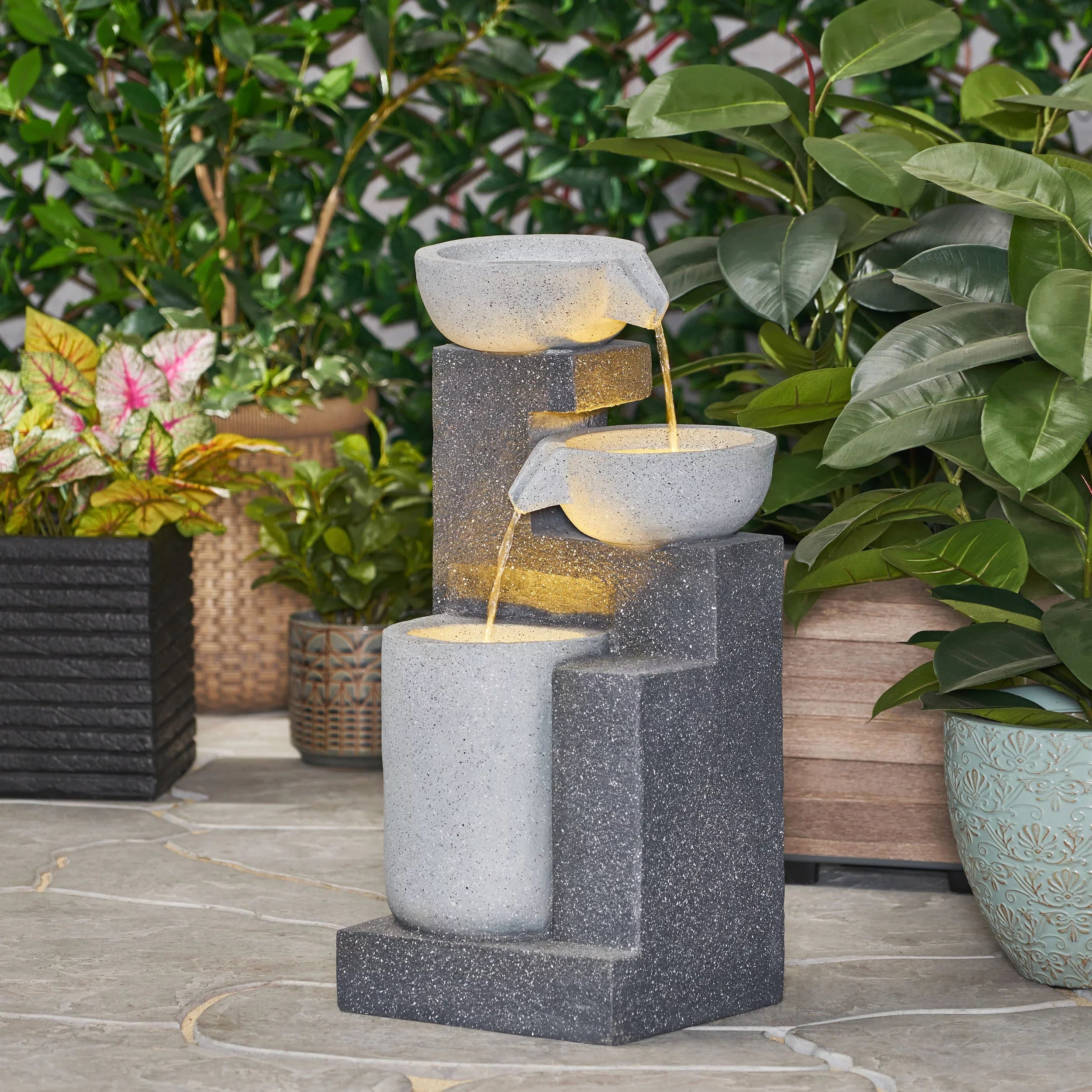Modern Colquitt Outdoor Tier 3 Multi-Gray Fountain,