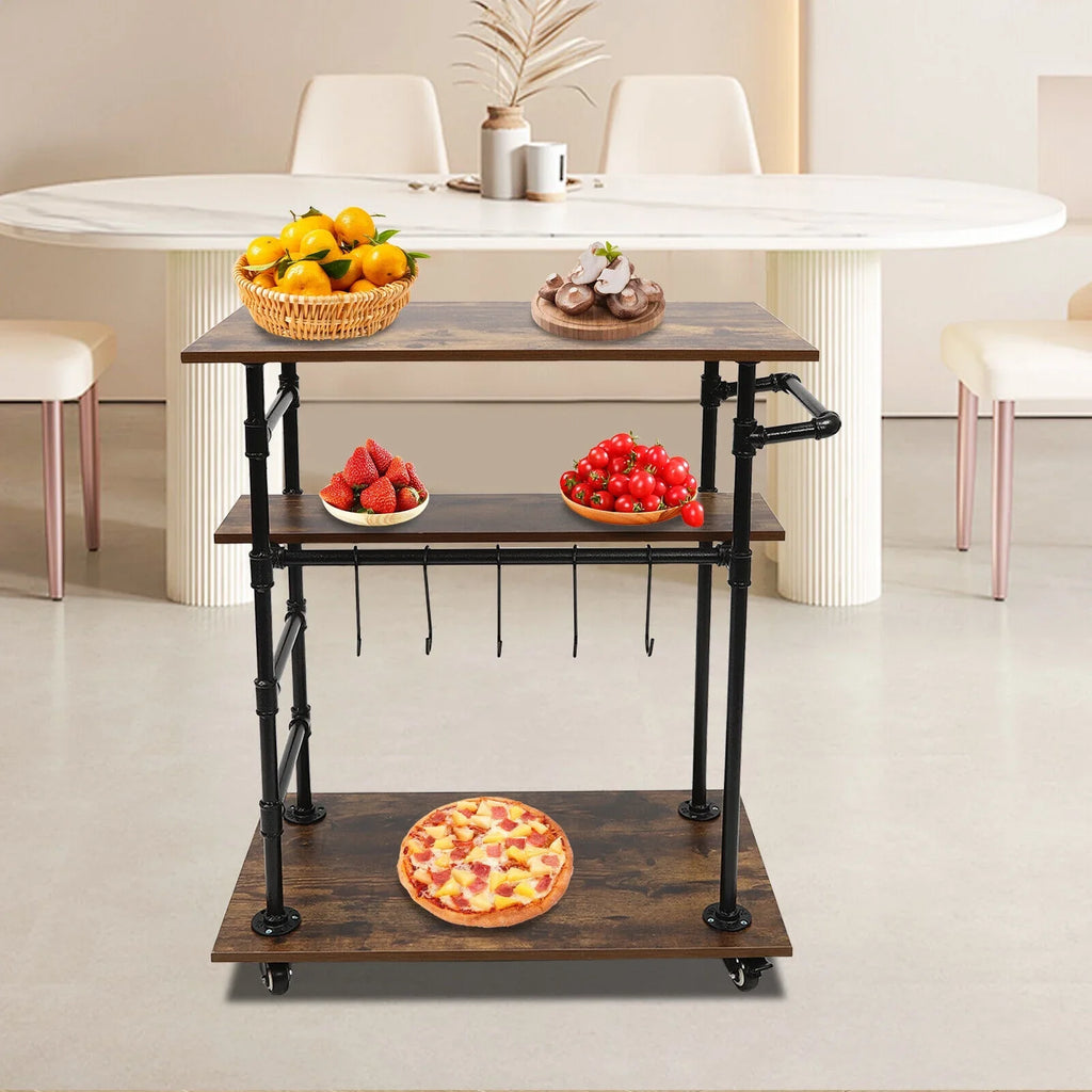 Universal Kitchen Wheels W/ Removable x17.7"W Cart Hooks x39.4"H 3 Layers 31.5"L