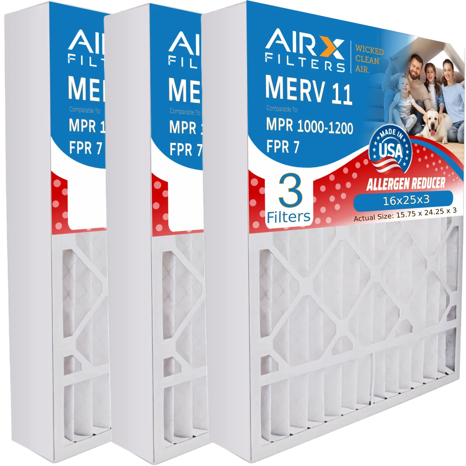 X0581 Air MERV Pack16x25x3 MPR WICKED 16x25x3 to FPR AIRX by MPR Air FILTERS Compatible 11 Filter 1000, Lennox AIR. 7 CLEAN Filter with Comparable 3 1200 &