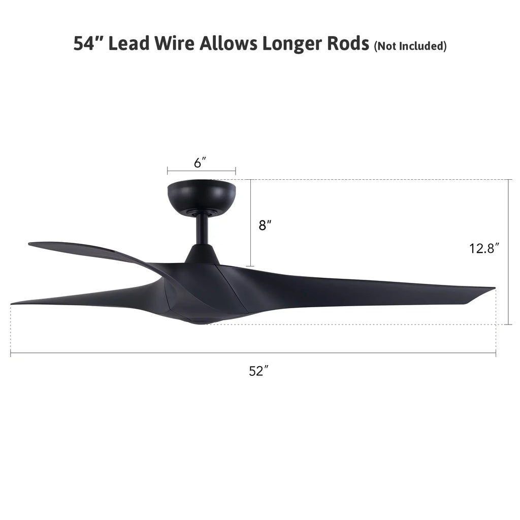 Fan Remote 3 Control, Ceiling Timer, Blades, Black with 52" 6 Speeds, Smart