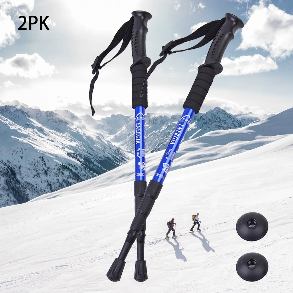 Adjustable Poles, Walking (19.7-43.3inch) Aluminum Blue Stick Poles, Trekking Set, Hiking Accessories, 2PK, Hiking