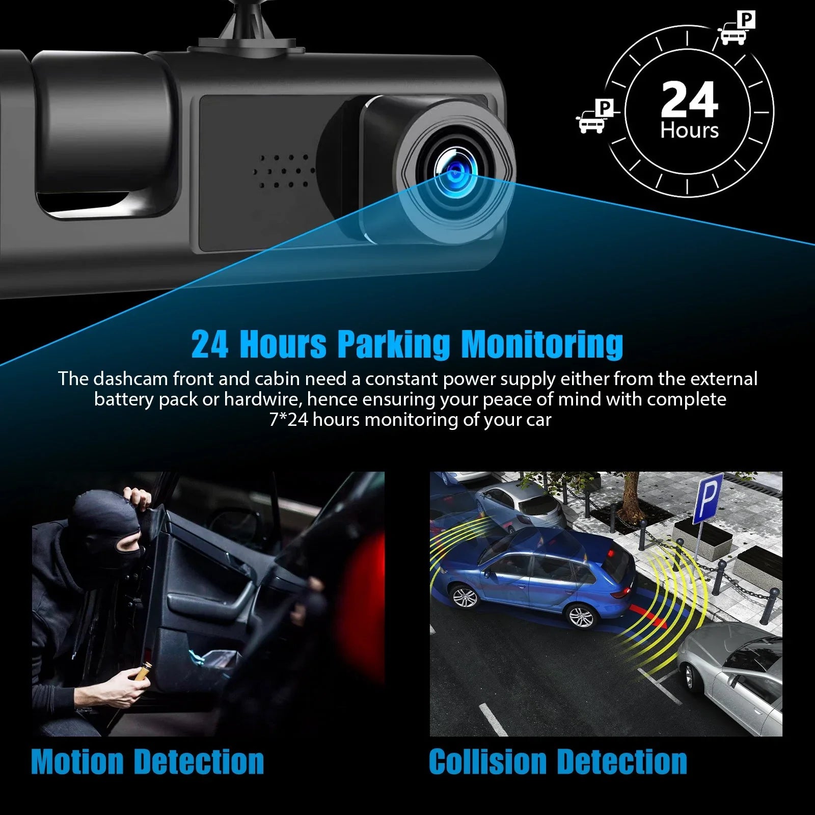 Car 1080P Triple Card, Way Channel Backup DVR Inside Dash TF Vision, Cam, Camera, 3 3 Cam Recorder, IR Dash Front Rear Dashboard G-Sensor Driving W/32GB Inside Camera Night Dual