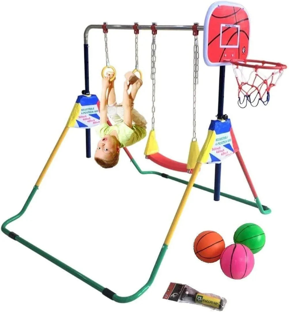 Home Folding Bar Swing, for Bar - 4-in-1 Rings, Training Hoop Gymnastics Height-Adjustable Basketball with Set Junior Gym