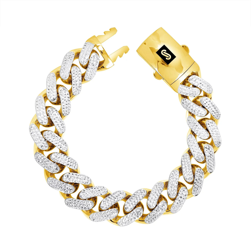 Link Miami Cut Jewelry Mens Clasp Bracelet, Pave Fancy 8.5" Box 17mm Yellow Chain Gold Nuragold 10k Monaco 8" Cuban Diamond 9"