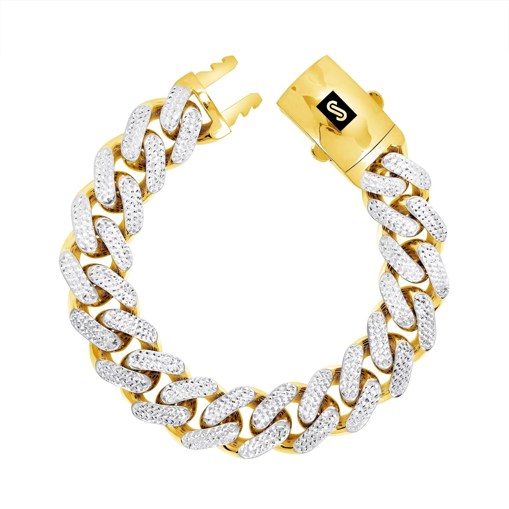 Link Miami Cut Jewelry Mens Clasp Bracelet, Pave Fancy 8.5" Box 17mm Yellow Chain Gold Nuragold 10k Monaco 8" Cuban Diamond 9"