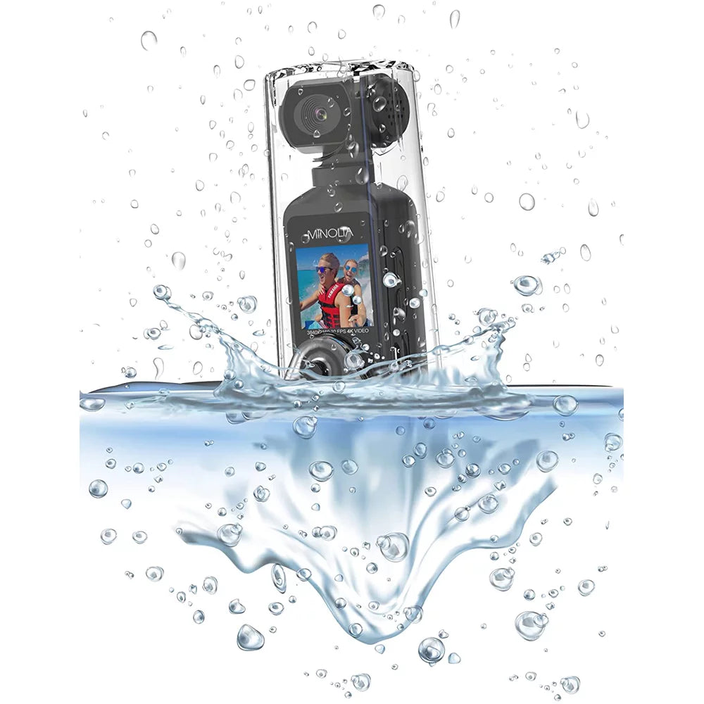 (Black) & 4K Waterproof Minolta HD Ultra Housing Pocket w/WiFi MN4KP1 Camcorder