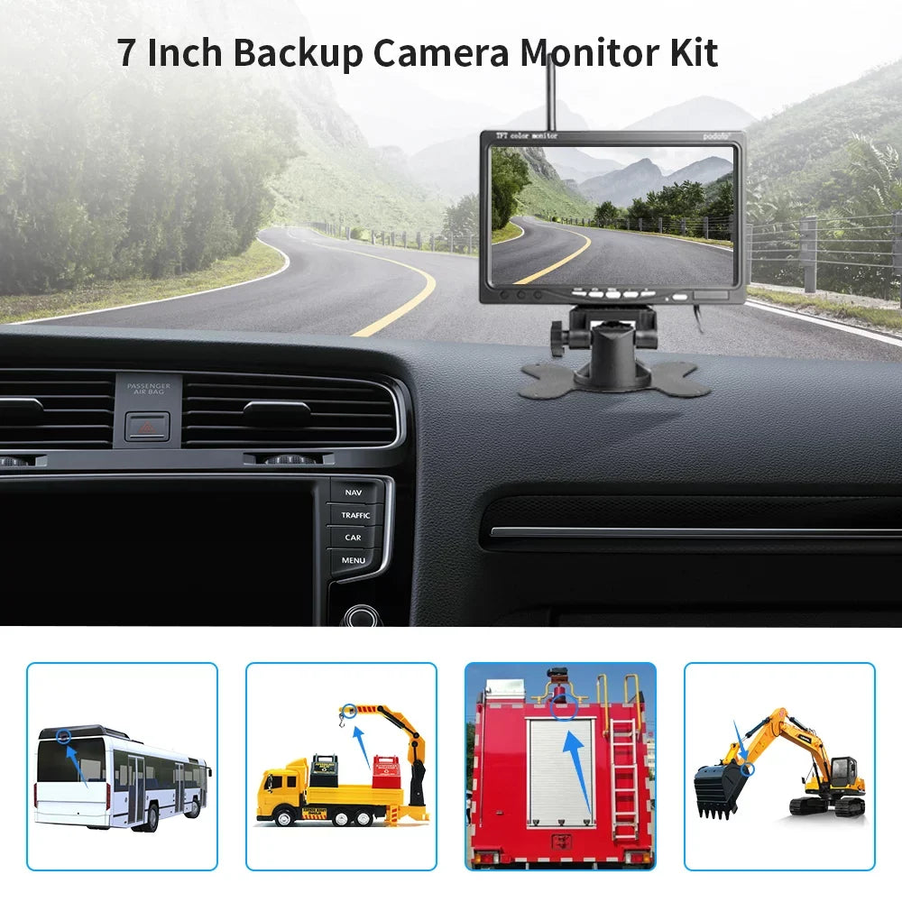 Rear Parking Wireless for Truck Vehicle Ir System, Vision RV 7" + Truck Podofo Backup Trailer Camera Monitor Bus Night 2 View Assistance Waterproof