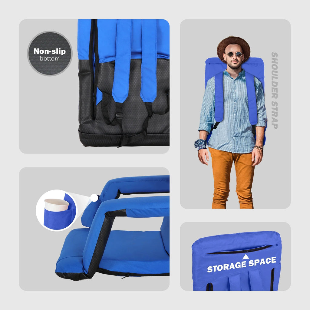 HomGarden Cushion Bleacher, Padded Folding Stadium Seat Chair Blue Portable