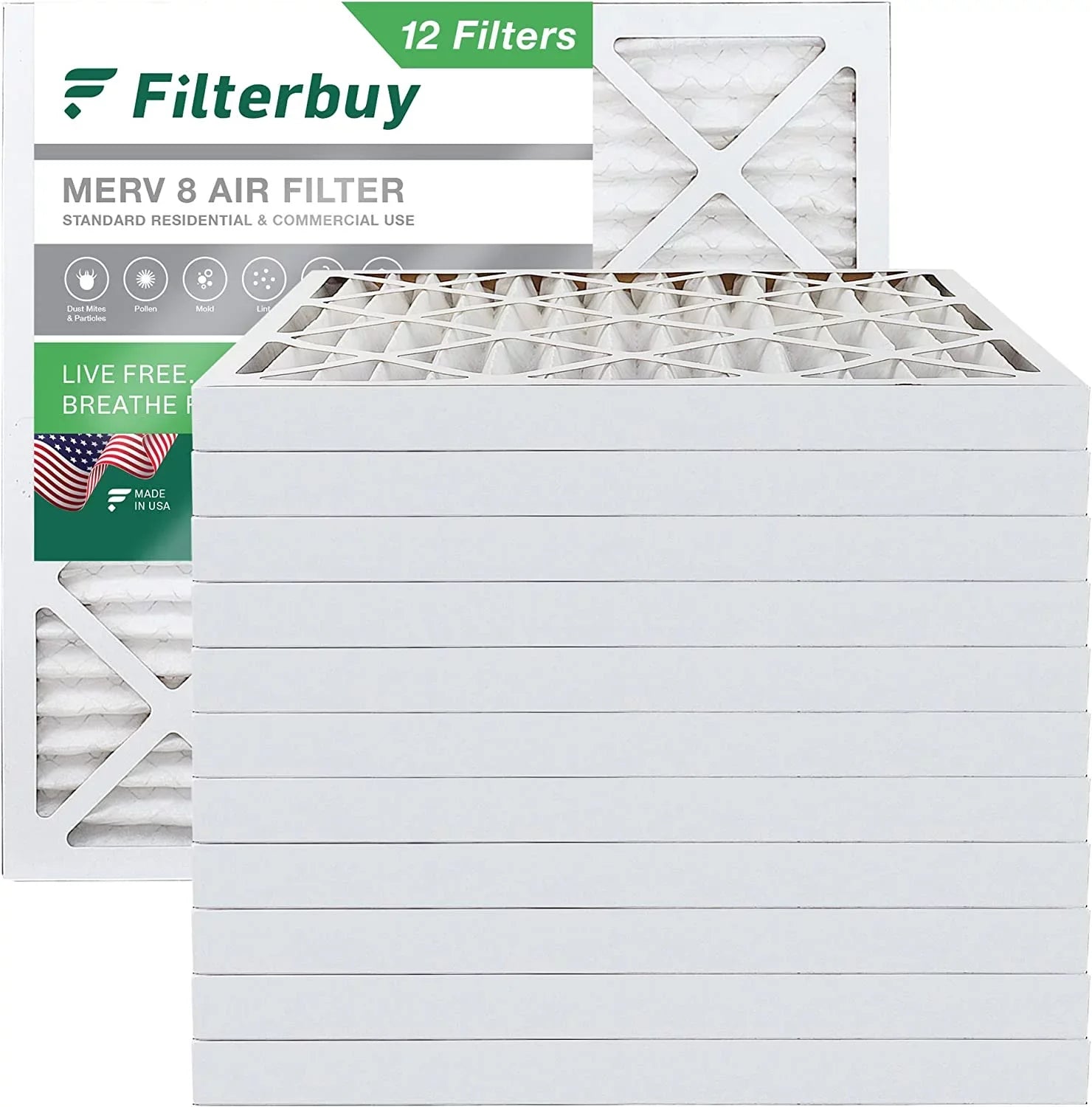 Filterbuy (12-Pack) Filters Pleated Furnace 12x12x2 HVAC MERV AC Air 8