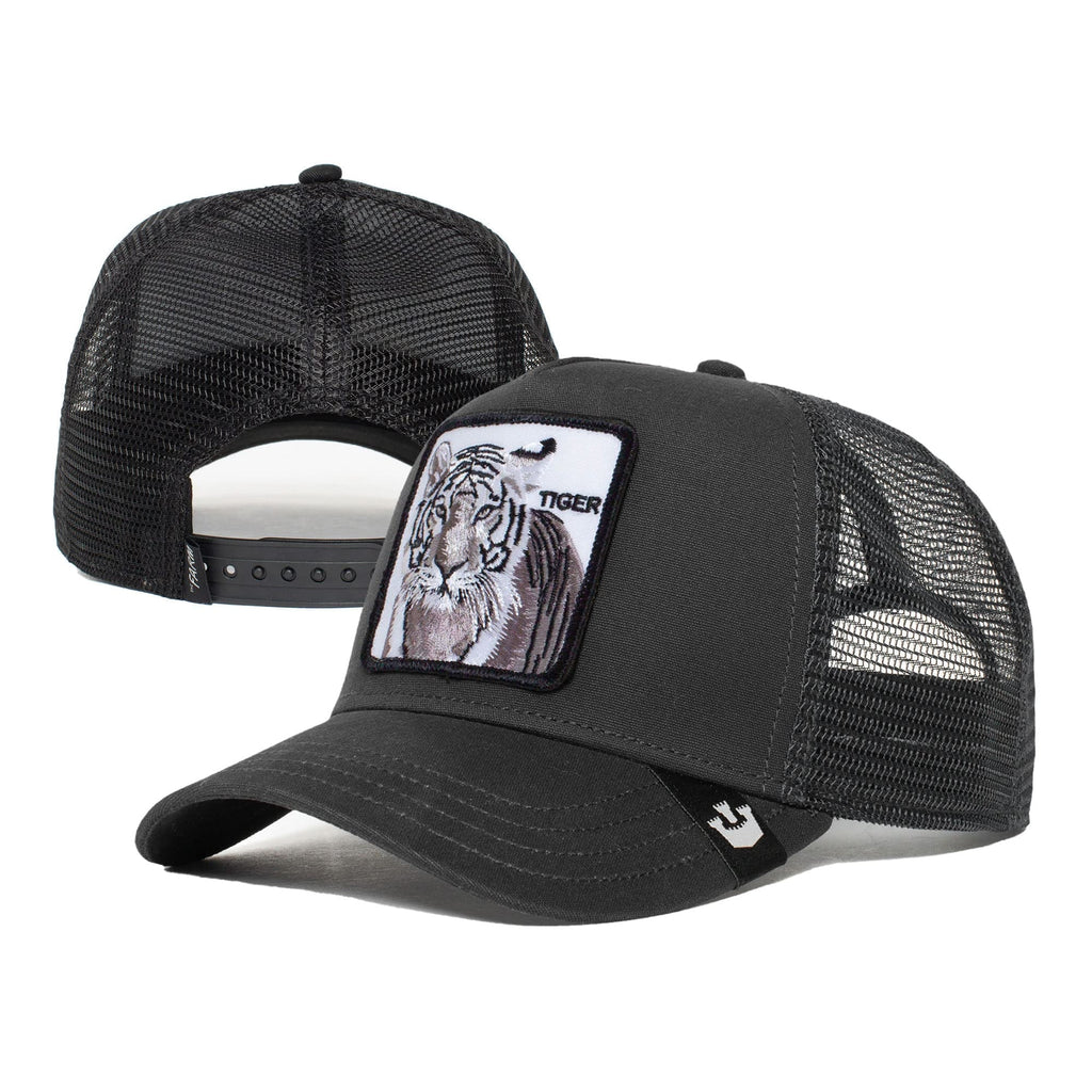 Black Snapback Hat, Unisex The Farm Trucker Original Adjustable Goorin Tiger), (White Bros. One Size