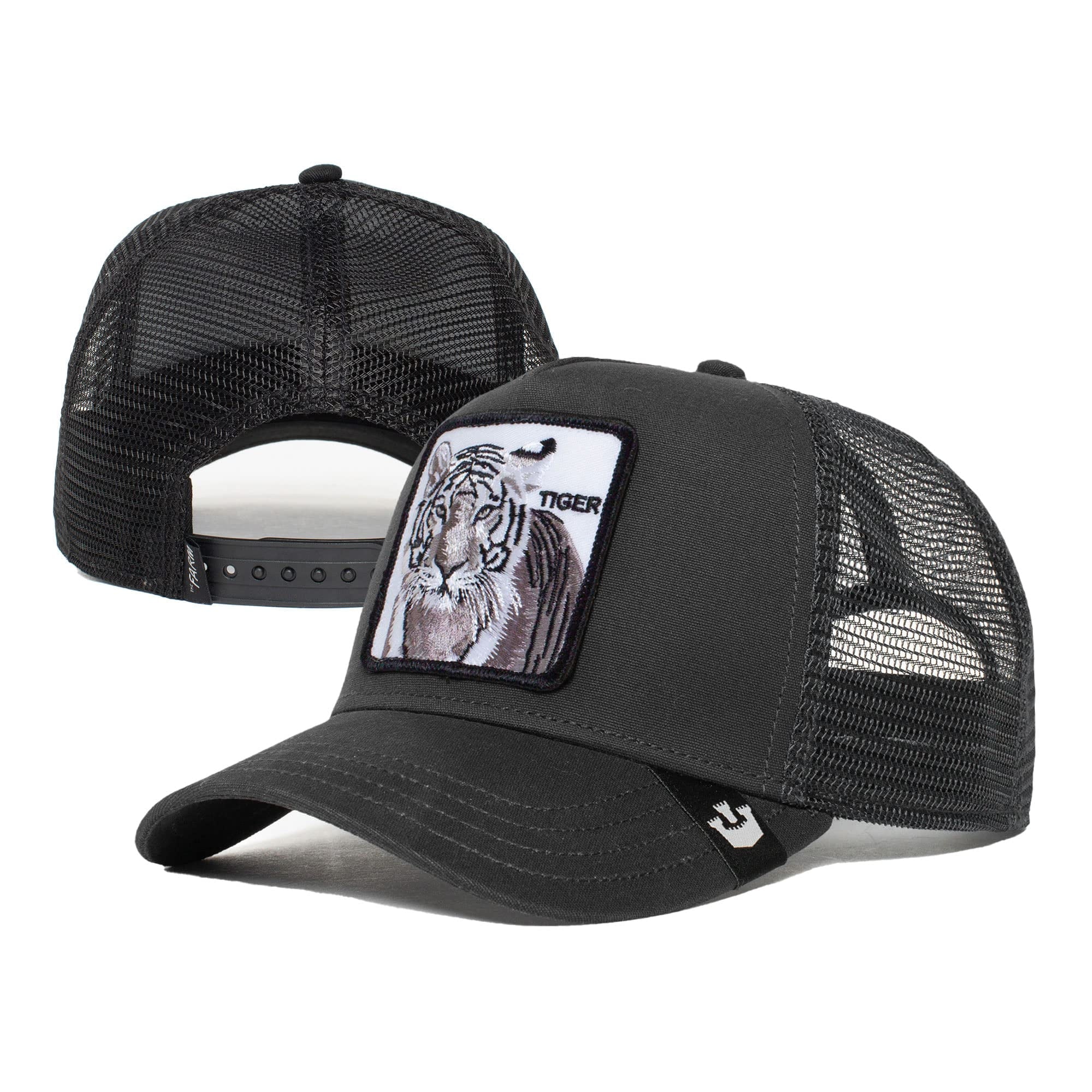 Black Snapback Hat, Unisex The Farm Trucker Original Adjustable Goorin Tiger), (White Bros. One Size