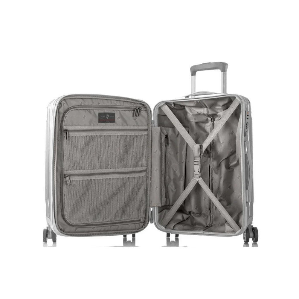 System Lightweight, Carry-On Silver with Lock, Handle Spinner TSA Expandable, Xtrak Heys Wheels Telescopic Luggage 21-Inch Combination