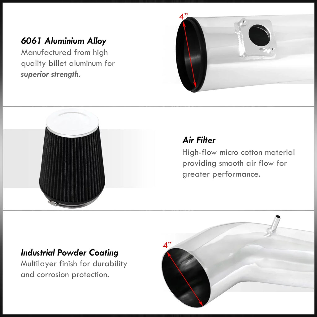 Silverado Distributors XL Filter Induction + Tahoe Intake Compatible/Replacement Aluminum Air GMC Cold Yukon Chevy Sierra Heat V8 Pipe For Avalanche Suburban AJP System Polish Escalade Cadillac Shield