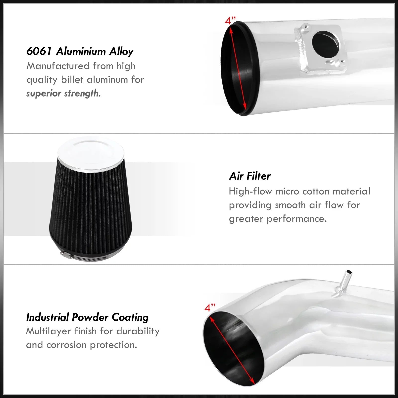 Silverado Distributors XL Filter Induction + Tahoe Intake Compatible/Replacement Aluminum Air GMC Cold Yukon Chevy Sierra Heat V8 Pipe For Avalanche Suburban AJP System Polish Escalade Cadillac Shield