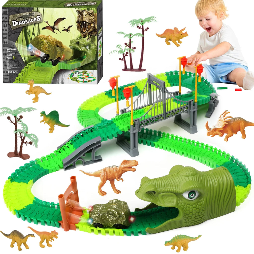 Track Birthday Cars, 5 Toddler Christmas 7 Road Dinosaur Train Toys Set, 3 Year 8 4 Gifts Boys Girls Toys Old World 6 for Beefunni Dinosaur Race 2