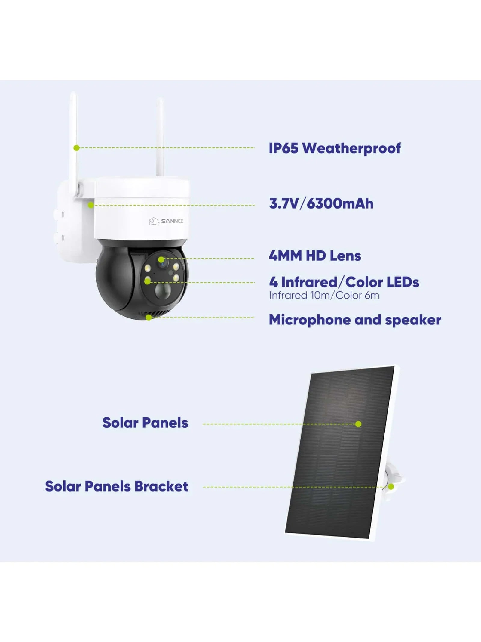 Battery WiFi Security Camera Wireless Cameras Camera Panel, Home Color Surveillance 2K Night Detection Solar Powered SANNCE Audio, Solar Outdoor, for 360Â°PTZ Security, Vision, Motion with 2 Way
