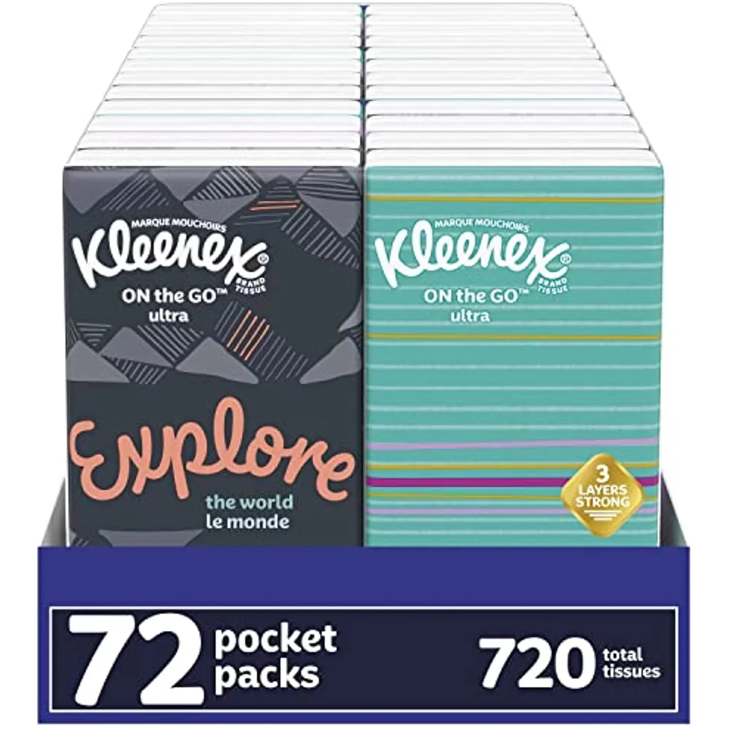 (9 Tissues) Kleenex Pack, 8 Tissues Packs), Of Tissues 3-Ply Size, Travel Total Packs On-The-Go Displays Per (720 72 Facial Tissues, 10