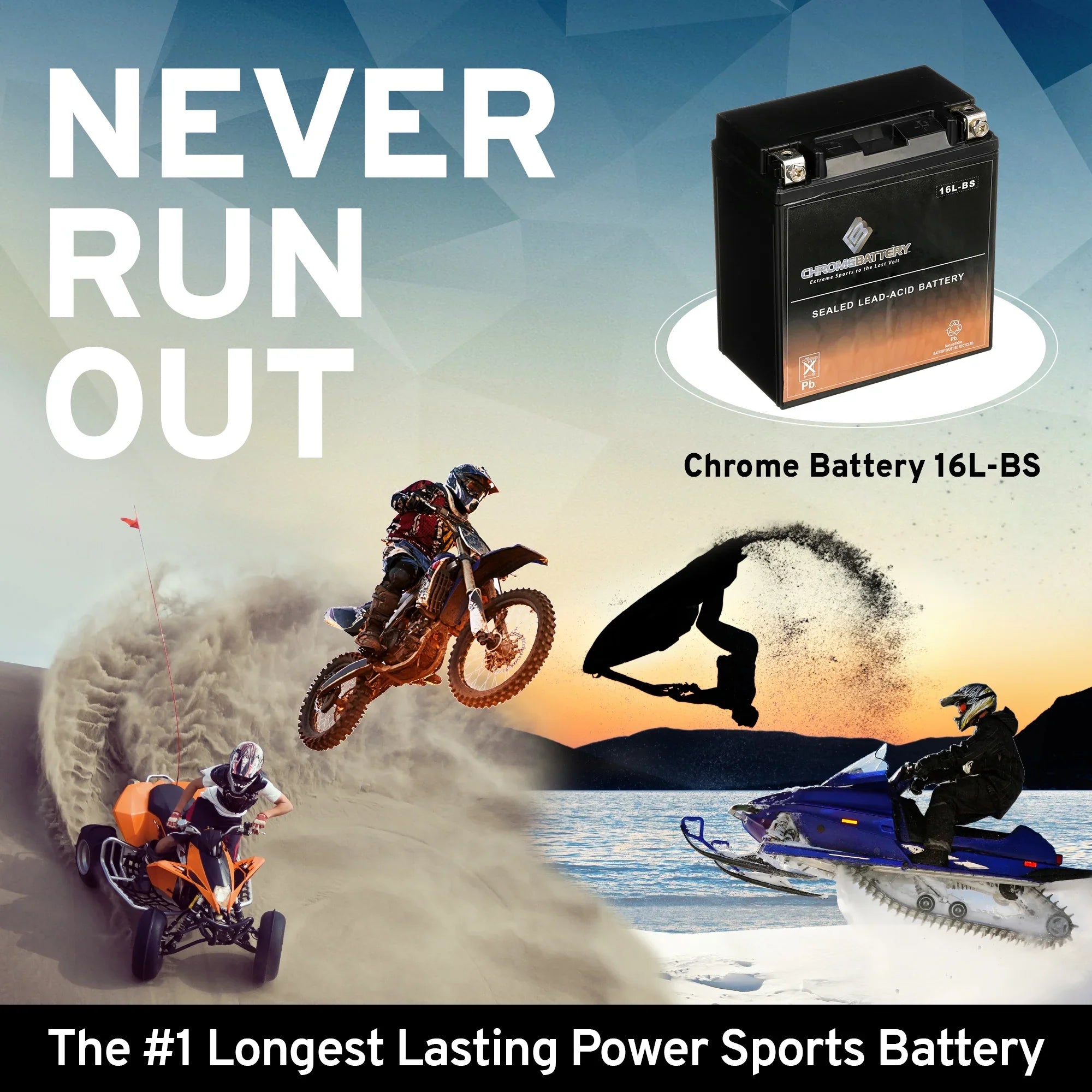 12 Battery for Chrome Volts,14 Cca) 230 Polaris Jet Ah, Battery Ski Ytx16l-bs (16l-bs