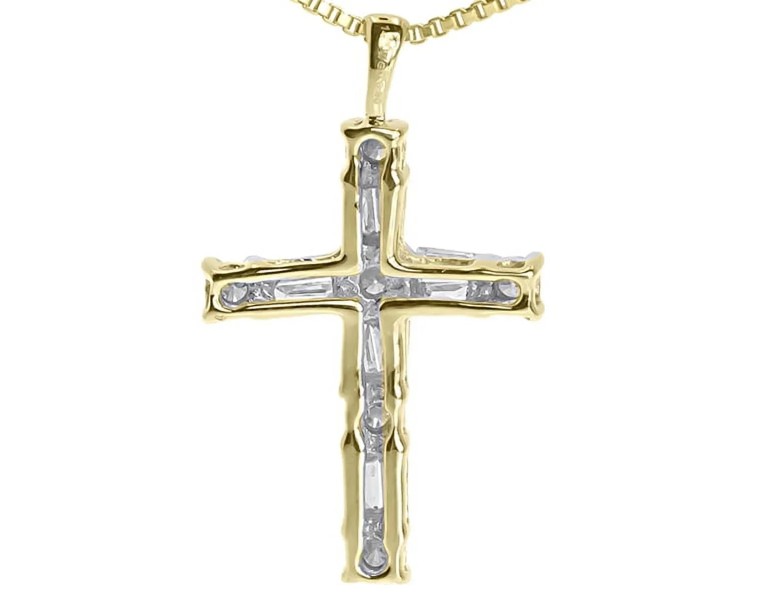 Gold 14k ct) Mini Cross Diamond Yellow Baguette Round (0.50