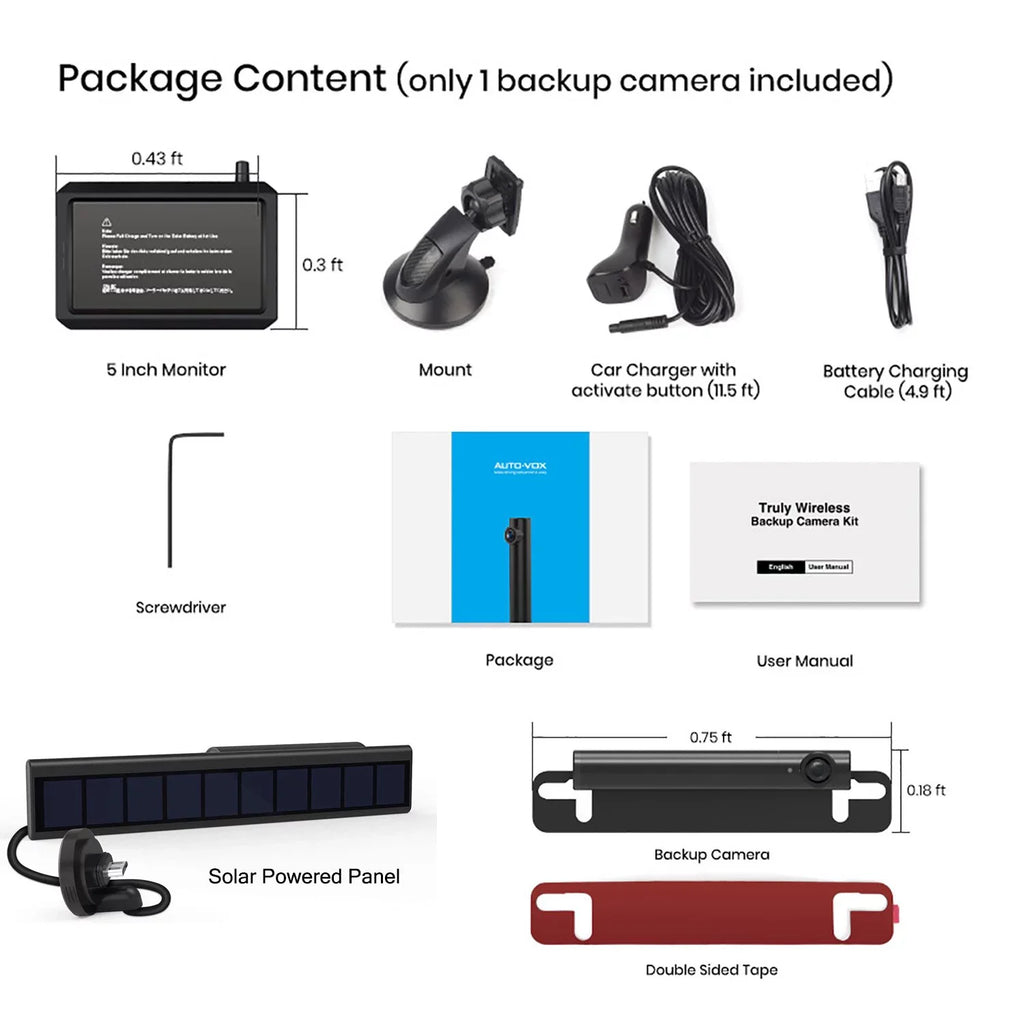 Solar Channel 2 Panel Trucks Trailers Back License Camera Rear Wireless with Auto-Vox Plate (TW1) Wireless Campervans, Camera View for Solar Up for Backup