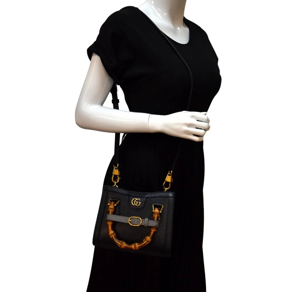 Mini 702732 GUCCI Bamboo Diana Pre-owned Tote Black Leather Bag