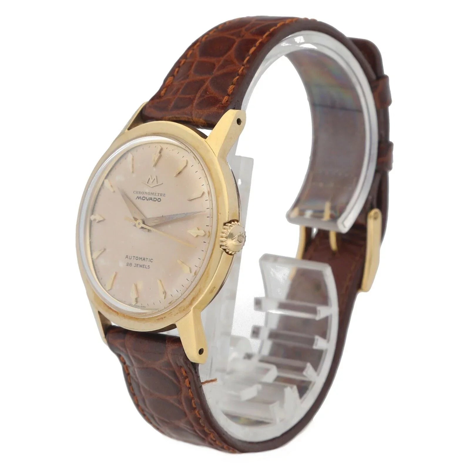 Automatic Gold Yellow 34mm Watch Leather 1231 Chronometre Movado Wrist 18k