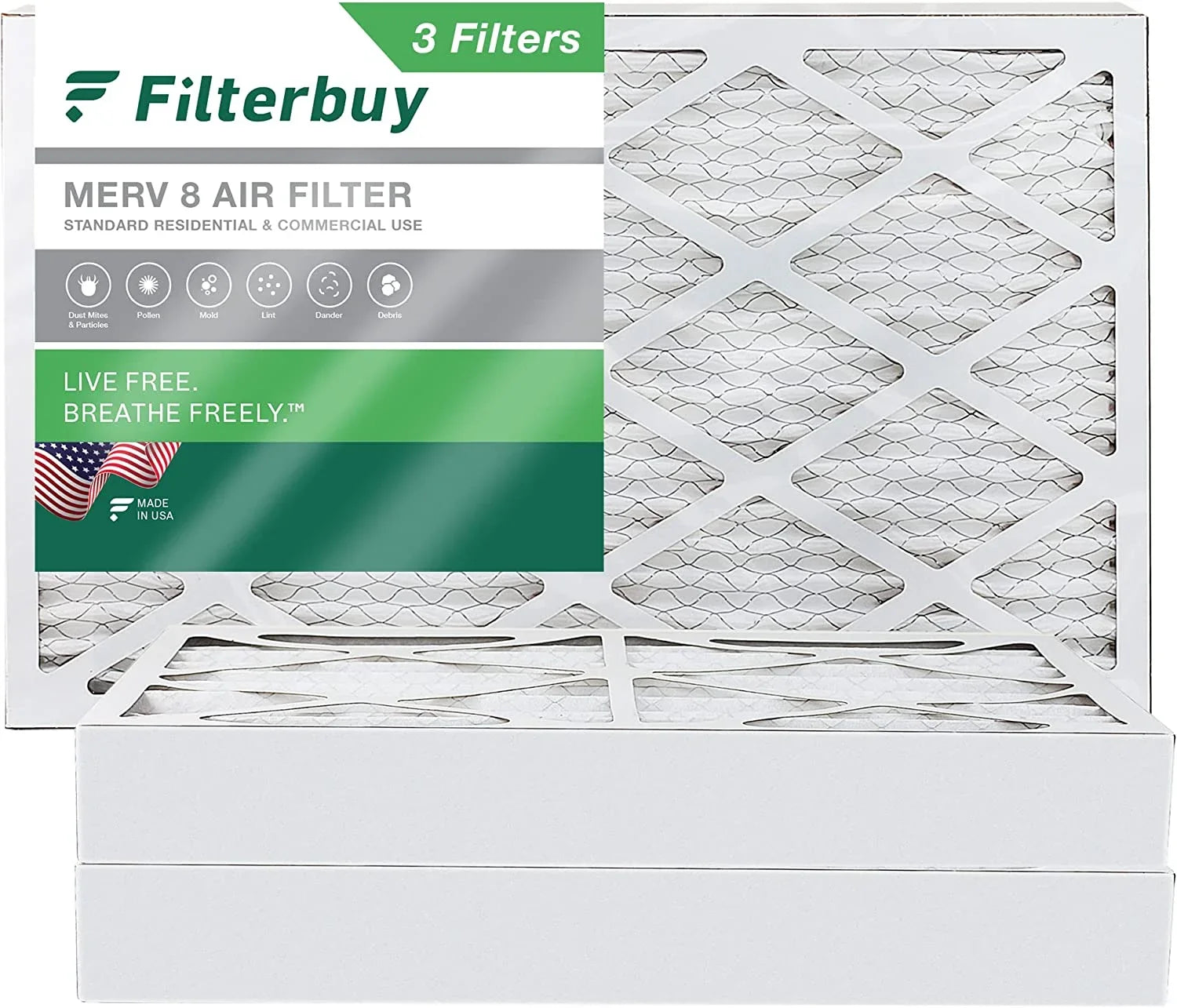 HVAC Pleated Filterbuy 10x25x4 (3-Pack) Air AC 8 Filters Furnace MERV