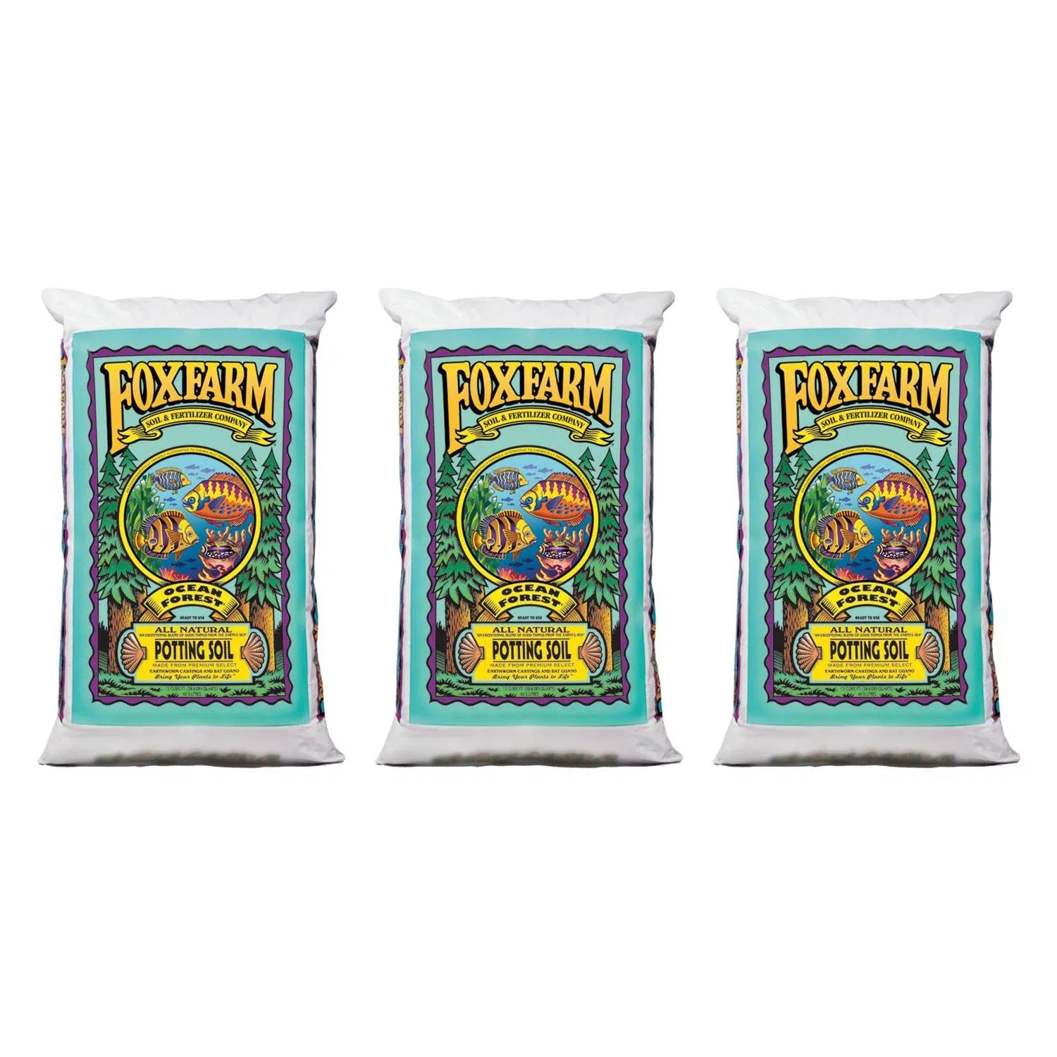 Cubic Foxfarm Feet, Pack pH, 3 Garden 1.5 Forest 6.3-6.8 Soil Potting Bags Ocean
