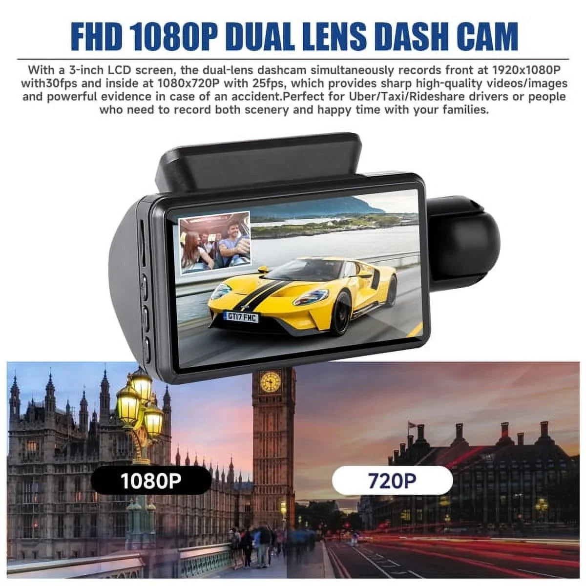 Dash with Wide Rear, SYTHERS 1080P Front Angle Camera Cam 170¡ã Vision Dash Night and
