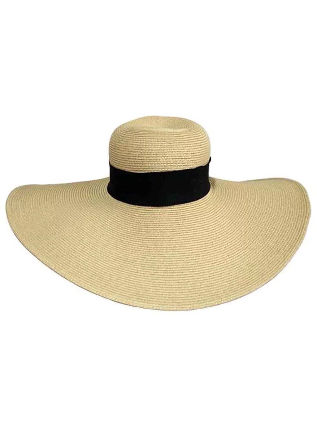 Band Hat Hat Brimmed Wide With Floppy Black Ribbon Tan