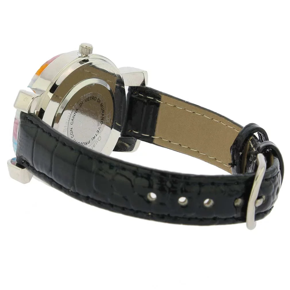 Band Watch Millefiori Serena GlassOfVenice - Leather With Black Murano