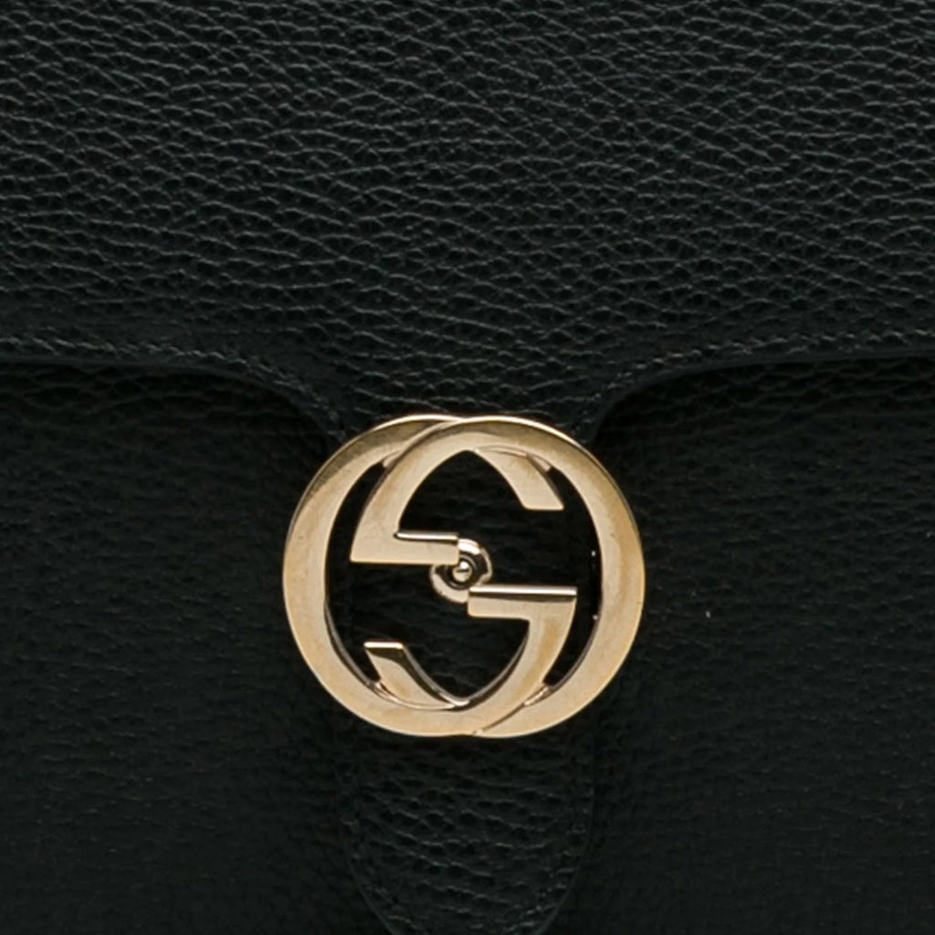 Crossbody (Good) Medium G Authenticated Gucci Unisex Pre-Owned Black Leather Interlocking Bag Calf Dollar