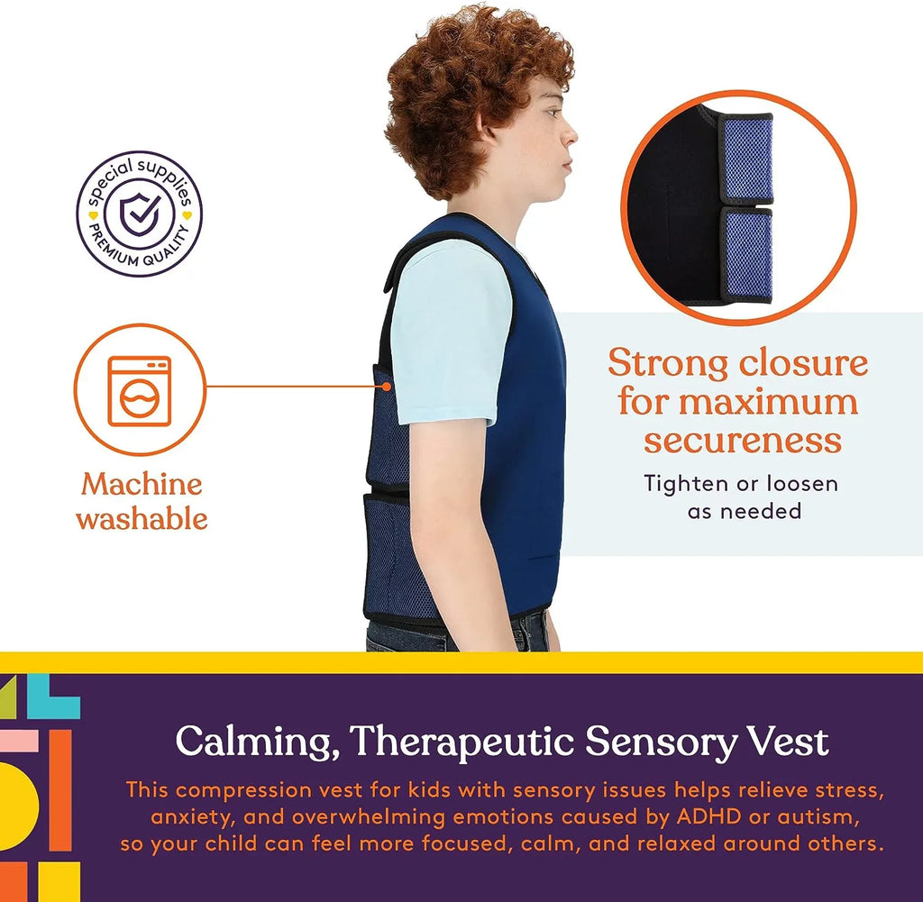 Disorders, Kids with and Fit Adjustable Compression with Special 24x42 Vest Supportive Supplies Processing Weight inches) Weighted Calming ADHD, and for (Large Sensory Autism,