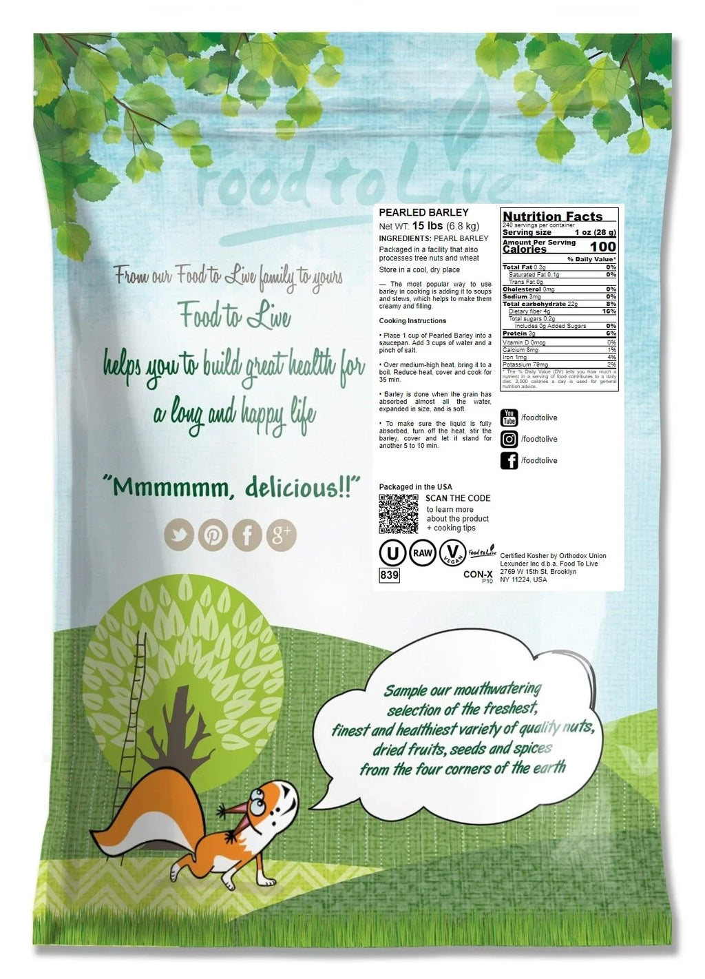 Raw â?by Pounds Barley, Vegan, to Food 15 Pearled Live â?Kosher,