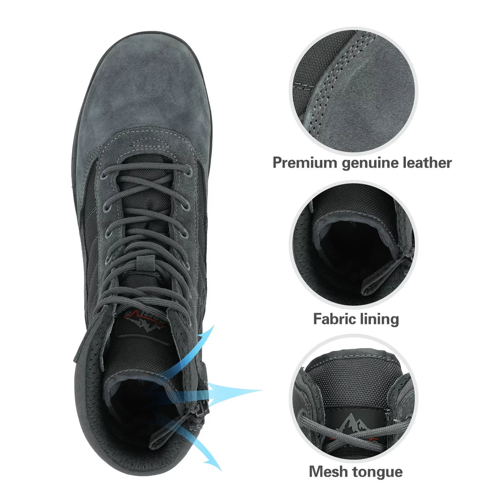 Work (6-8 Leather Side Boots Men's Tactical 8 Motorcycle Combat Inches) Military NORTIV Zipper Boots